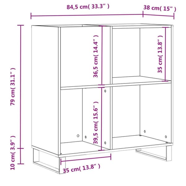 vidaXL LP-levyjen säilytyskaappi valkoinen 84,5x38x89 cm tekninen puu