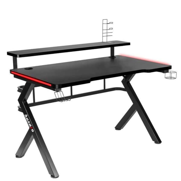 HUZARO HERO 5.0 LED RGB spelbord - 120x60x69.5cm, Dryckekorg, Hörlurskrok, PC skrivbord, Ergonomiskt, PC-spel Svart