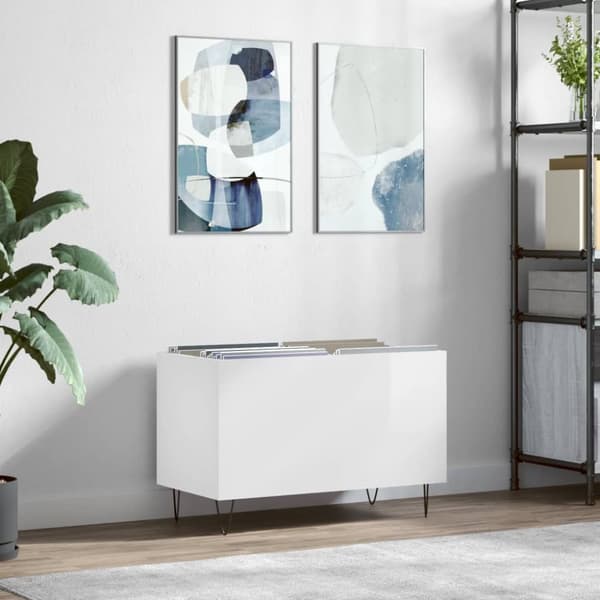 LP-levyjen säilytyskaappi korkeakiilto valk. 74,5x38x48 cm puu