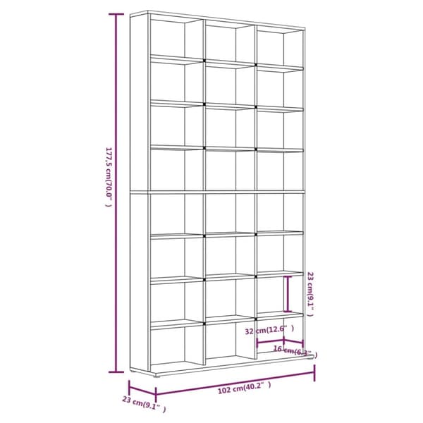 reol 102x23x177,5 cm konstrueret træ røget egetræsfarve