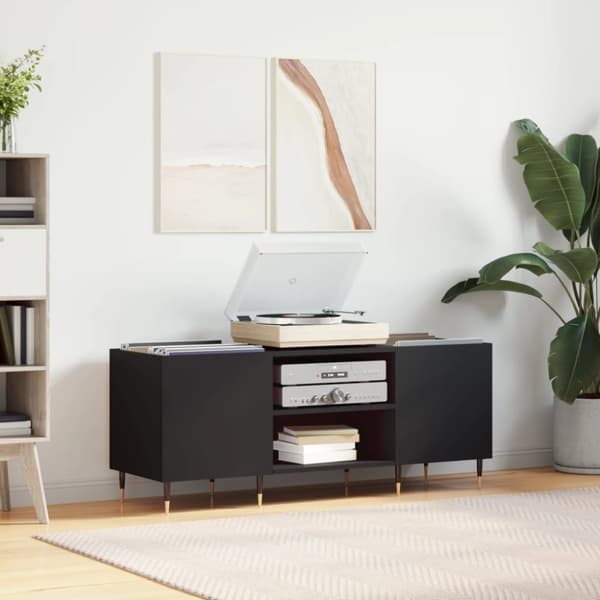 LP-levyjen säilytyskaappi musta 121x38x48 cm tekninen puu
