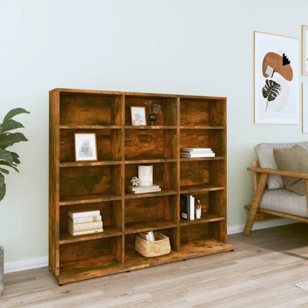 cd-reol 102x23x89,5 cm konstrueret træ røget egetræsfarve