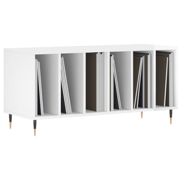 LP-levyjen säilytyskaappi korkeakiilto valk. 100x38x48 cm puu