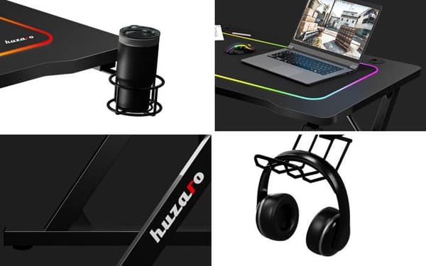 Bureau gaming - HUZARO - HERO 1.8 - Svart - MDF Kolfiber - Modern design