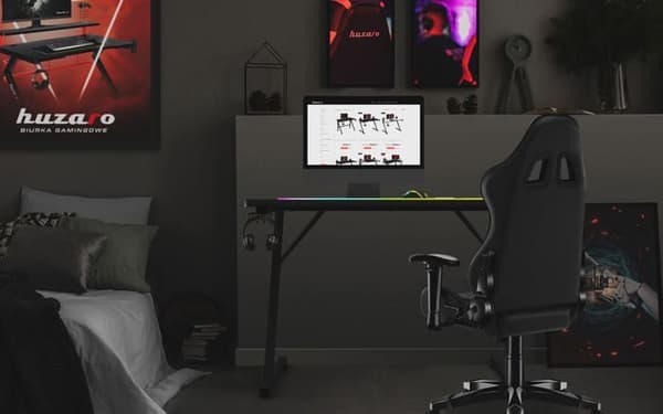 Bureau gaming - HUZARO - HERO 1.8 - Svart - MDF Kolfiber - Modern design