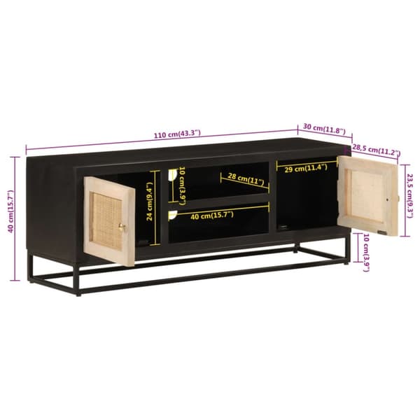 vidaXL TV-benk svart 110x30x40 cm heltre mangotre og jern