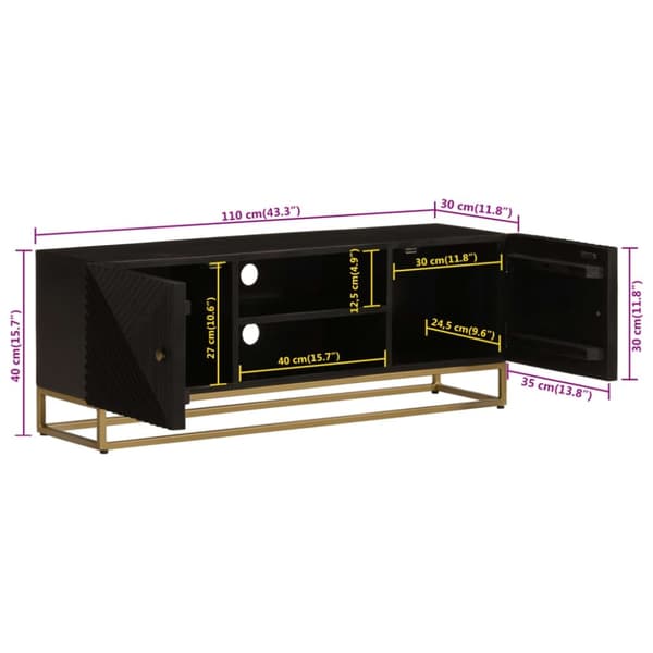 vidaXL TV-benk svart 110x30x40 cm heltre mangotre og jern