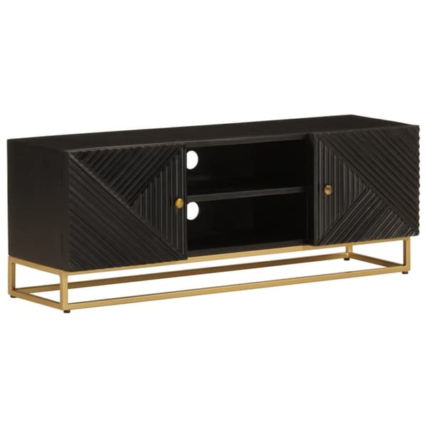 vidaXL TV-benk svart 110x30x40 cm heltre mangotre og jern
