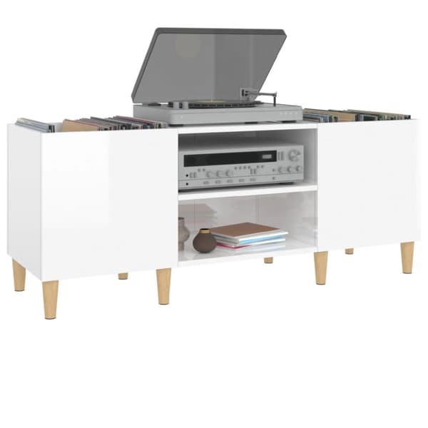 vidaXL vinylskab 121x38x48 cm konstrueret træ hvid højglans - Medieopbevaring
