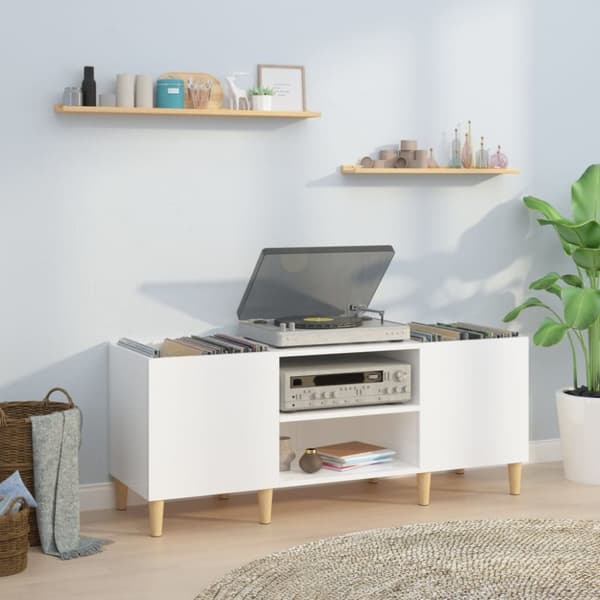 vidaXL vinylskab 121x38x48 cm konstrueret træ hvid højglans -  Medieopbevaring