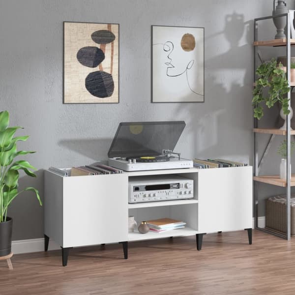vidaXL vinylskab 121x38x48 cm konstrueret træ hvid -  Medieopbevaring