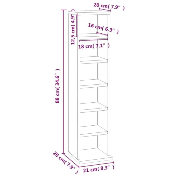 vidaXL cd-reol 21x20x88 cm konstrueret træ hvid - Medieopbevaring