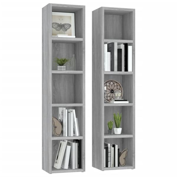 vidaXL cd-reoler 2 stk. 21x16x93,5 cm konstrueret træ grå sonoma-eg -  Medieopbevaring