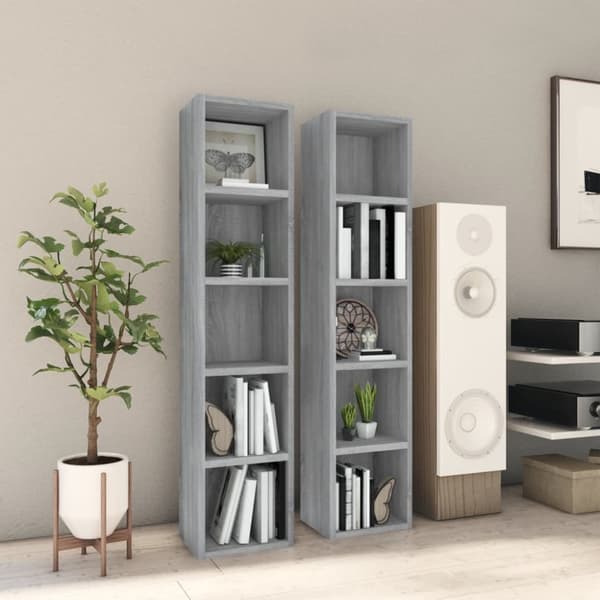 vidaXL cd-reoler 2 stk. 21x16x93,5 cm konstrueret træ grå sonoma-eg -  Medieopbevaring
