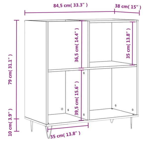 vidaXL vinylskab 84,5x38x89 cm konstrueret træ betongrå - Medieopbevaring