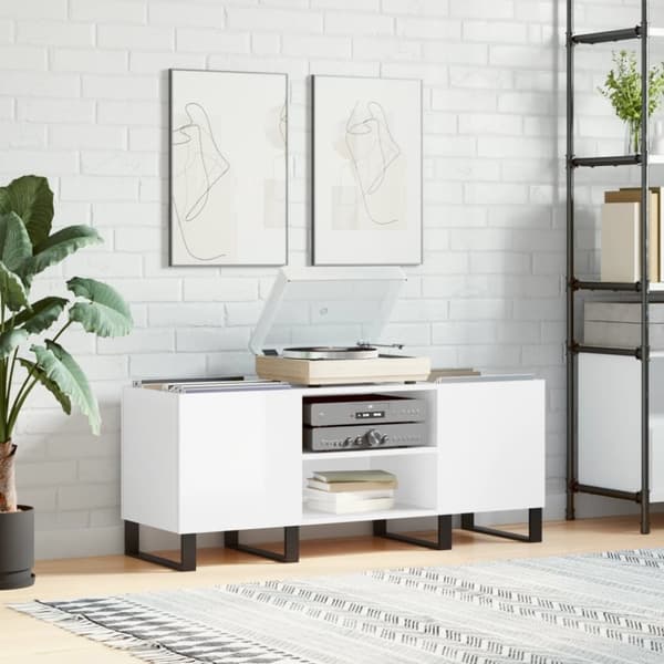 vidaXL Stereobänk vit högglans 121x38x48 cm konstruerat trä -  Medieförvaring
