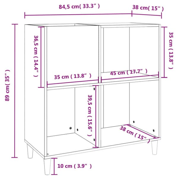 vidaXL vinylskab 84,5x38x89 cm konstrueret træ sort - Medieopbevaring