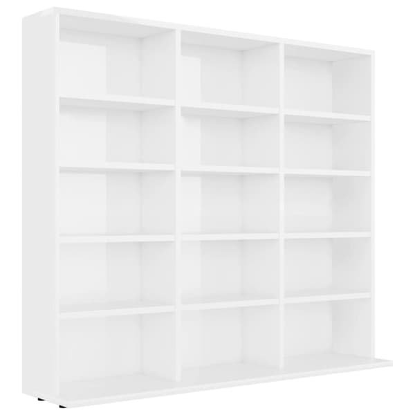 vidaXL cd-reol 102x23x89,5 cm konstrueret træ hvid højglans -  Medieopbevaring
