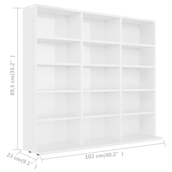 vidaXL cd-reol 102x23x89,5 cm konstrueret træ hvid højglans -  Medieopbevaring