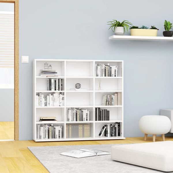 vidaXL cd-reol 102x23x89,5 cm konstrueret træ hvid højglans -  Medieopbevaring