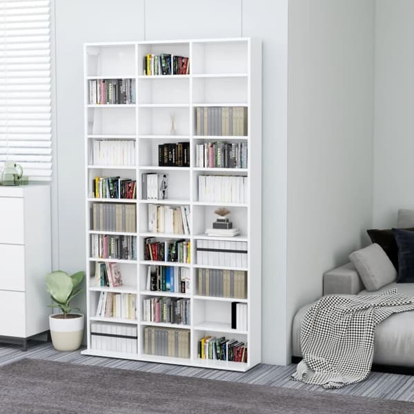 vidaXL CD-hylla vit högglans 102x16x177,5 cm konstruerat trä -  Medieförvaring