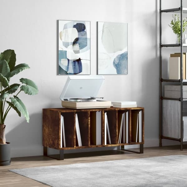 vidaXL LP-levyjen säilytyskaappi savutammi 100x38x48 cm tekninen puu -  Medialaitekaapit & -telineet