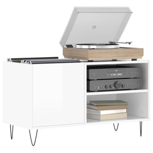 vidaXL vinylskab 85x38x48 cm konstrueret træ hvid højglans - Medieopbevaring