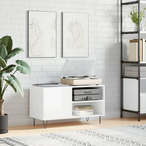 vidaXL vinylskab 85x38x48 cm konstrueret træ hvid højglans - Medieopbevaring
