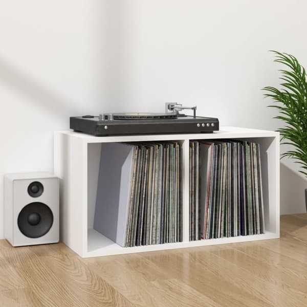 The Living Store opbevaringsreol til lp'er 71x34x36 cm konstrueret træ hvid -  Medieopbevaring