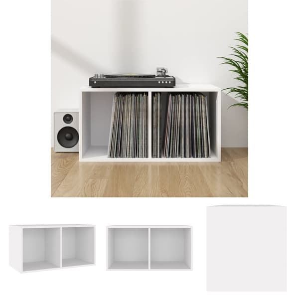 The Living Store opbevaringsreol til lp'er 71x34x36 cm konstrueret træ hvid -  Medieopbevaring