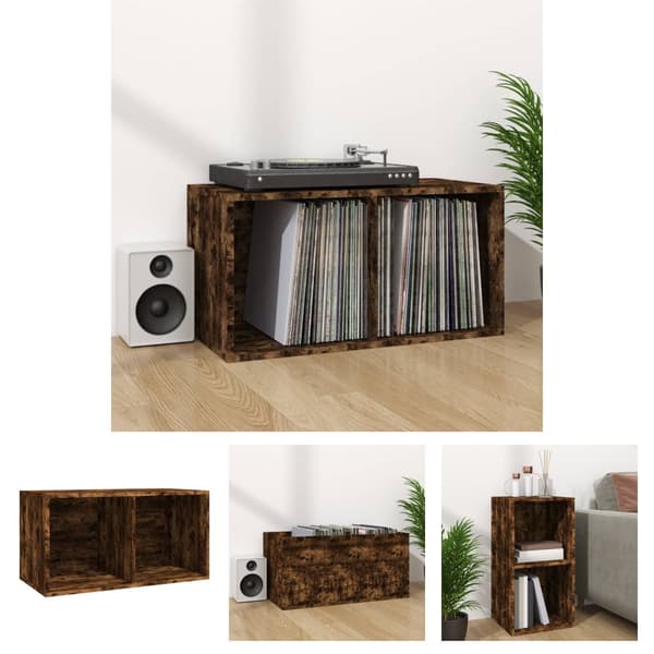 The Living Store opbevaringsreol til lp'er 71x34x36 cm konstrueret træ røget eg -  Medieopbevaring