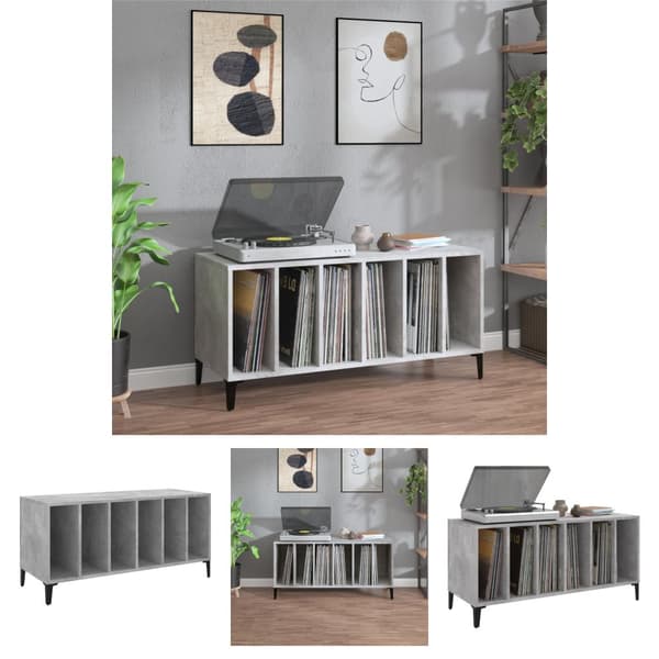 The Living Store LP-levyjen säilytyskaappi betoninharmaa 100x38x48 cm puu - Medialaitekaapit & -telineet