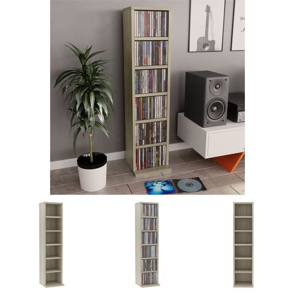 The Living Store cd-reol 21x20x88 cm konstrueret træ sonoma-egetræsfarvet -  Medieopbevaring