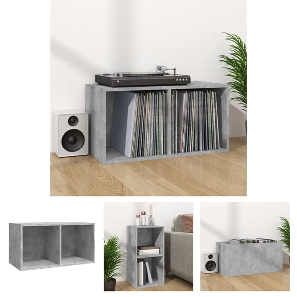 The Living Store opbevaringsreol til lp'er 71x34x36 cm konstrueret træ betongrå - Medieopbevaring