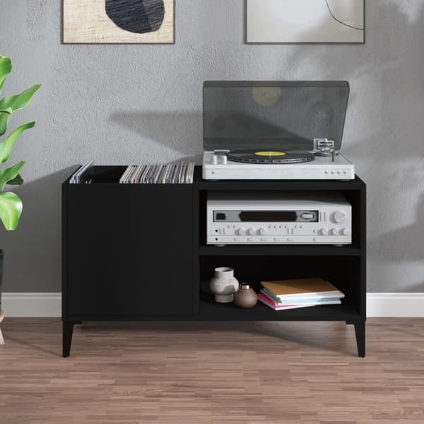The Living Store vinylskab 84,5x38x48 cm konstrueret træ sort -  Medieopbevaring