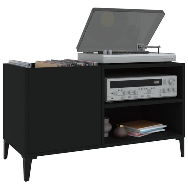 The Living Store vinylskab 84,5x38x48 cm konstrueret træ sort -  Medieopbevaring