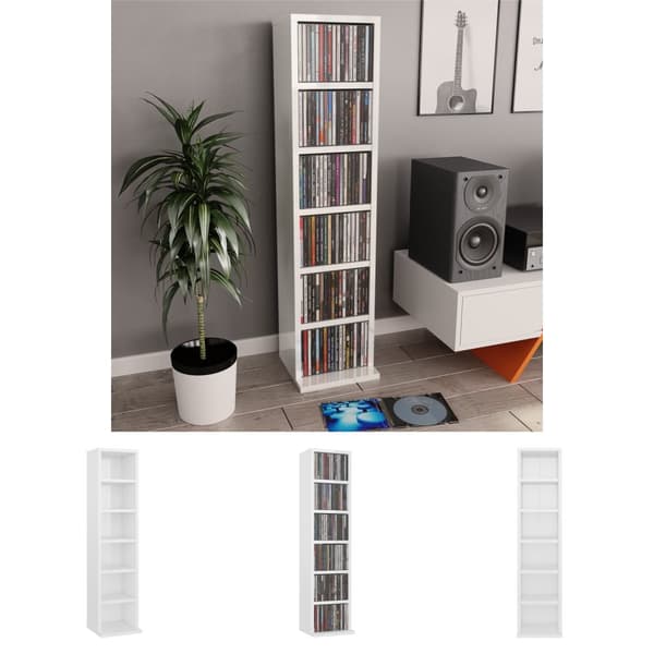The Living Store cd-reol 21x20x88 cm konstrueret træ hvid højglans -  Medieopbevaring