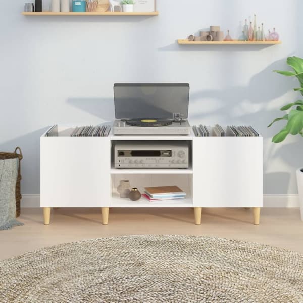 The Living Store Stereobänk vit högglans 121x38x48 cm konstruerat trä - Medieförvaring