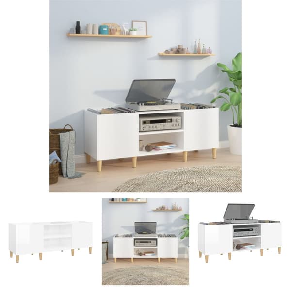 The Living Store Stereobänk vit högglans 121x38x48 cm konstruerat trä - Medieförvaring