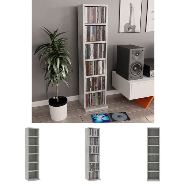 The Living Store cd-reol 21x20x88 cm konstrueret træ betongrå -  Medieopbevaring