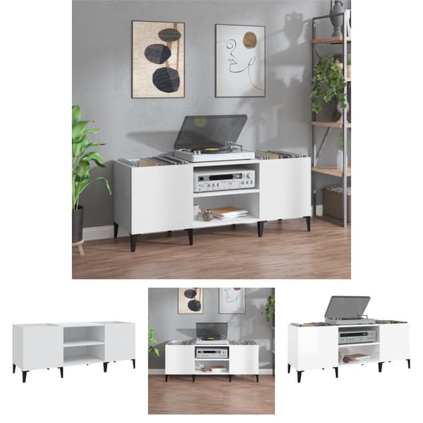 The Living Store Stereobänk vit 121x38x48 cm konstruerat trä -  Medieförvaring