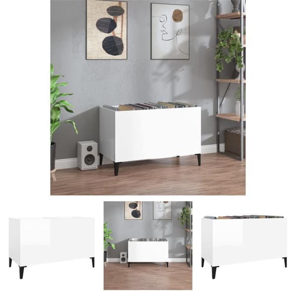 The Living Store vinylskab 74,5x38x48 cm konstrueret træ hvid højglans -  Medieopbevaring