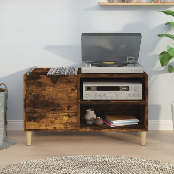 The Living Store Stereobänk rökfärgad ek 84,5x38x48 cm konstruerat trä - Medieförvaring