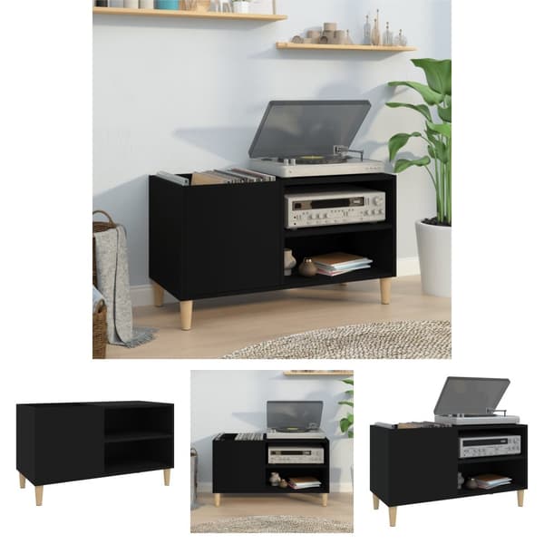 The Living Store vinylskab 84,5x38x48 cm konstrueret træ sort -  Medieopbevaring