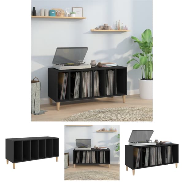 The Living Store vinylskab 100x38x48 cm konstrueret træ sort -  Medieopbevaring