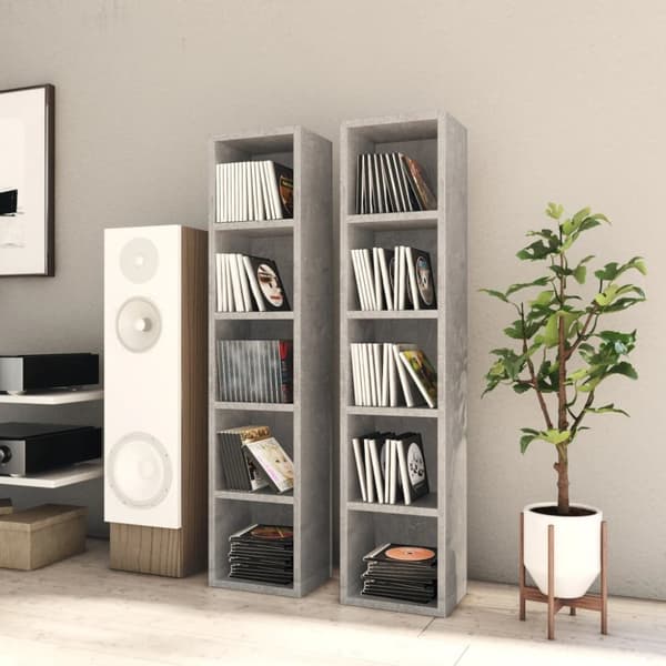 The Living Store CD-hyllor 2 st betonggrå 21x16x93,5 cm spånskiva - Medieförvaring