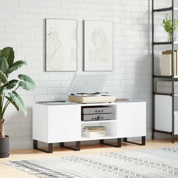 The Living Store vinylskab 121x38x48 cm konstrueret træ hvid -  Medieopbevaring