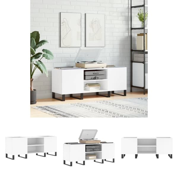 The Living Store vinylskab 121x38x48 cm konstrueret træ hvid -  Medieopbevaring