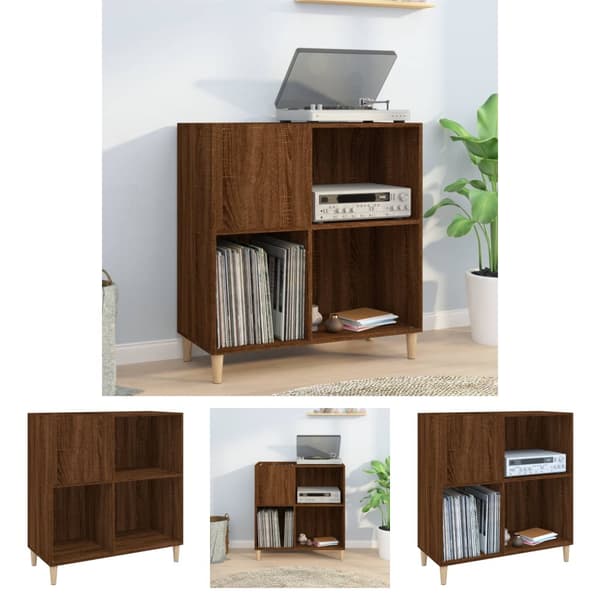 The Living Store vinylskab 84,5x38x89 cm konstrueret træ brun egetræsfarve - Medieopbevaring