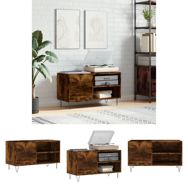 The Living Store vinylskab 85x38x48 cm konstrueret træ røget sonoma-eg -  Medieopbevaring